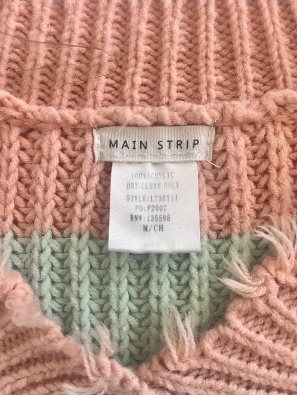 Main Strip Color-Block Distressed Knit Sweater – Size M - Picture 2 of 9